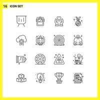 ensemble de 16 symboles d'icônes d'interface utilisateur modernes signes pour le gagnant prix soudeur sentiments d'amour éléments de conception vectoriels modifiables vecteur