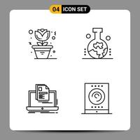 4 symboles de contour du pack d'icônes noires signes pour des conceptions réactives sur fond blanc 4 icônes définies vecteur