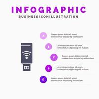 modèle de présentation d'infographie de signal de service wifi usb présentation en 5 étapes vecteur