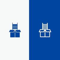 boîte cadeau succès ligne de montée et glyphe icône solide bannière bleue ligne et glyphe icône solide bannière bleue vecteur