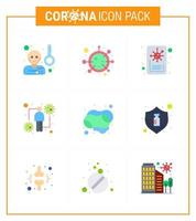 icône de sensibilisation au coronavirus 9 icônes de couleur plate icône incluse nettoyage intect micro-organisme coronavirus humain coronavirus viral 2019nov éléments de conception de vecteur de maladie