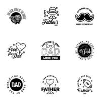 bonne fête des pères voeux main lettrage badges 9 noir faute de frappe isolé sur blanc typographie modèle de conception pour affiche bannière carte cadeau t shirt impression étiquette autocollant rétro vintage style vecteur il