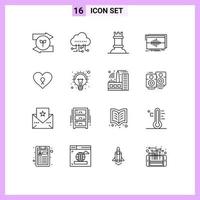 16 icônes créatives signes et symboles modernes de romance coeur figure vague hertz éléments de conception vectoriels modifiables vecteur