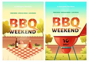 affiches de dessin animé de week-end barbecue, invitation à la fête vecteur