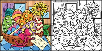 illustration de coloriage de panier d'oeufs de pâques heureux vecteur