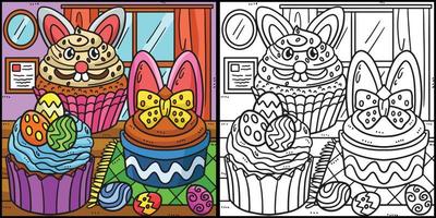 illustration de page de coloriage de cupcakes de pâques vecteur