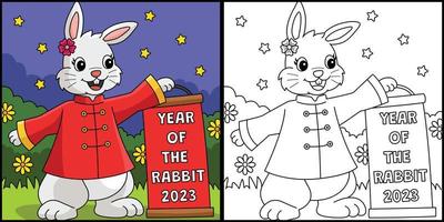 année du lapin 2023 illustration de la page de coloriage vecteur