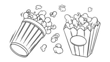 croquis de panier de pop-corn. cinéma pop corn dans un style doodle. illustration vectorielle vecteur