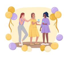 douche de bébé neutre entre les sexes avec des ballons illustration vectorielle 2d isolée. future maman avec amis personnages plats sur fond de dessin animé. scène modifiable colorée pour mobile, site Web, présentation vecteur