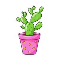 cactus de dessin animé de vecteur en pot. plante succulente d'intérieur avec des épines. cactus pour la maison et l'intérieur. illustration de doodle botanique coloré isolé sur fond blanc.