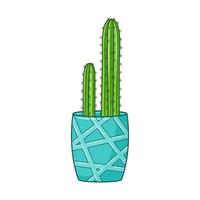 cactus de dessin animé de vecteur en pot. plante succulente d'intérieur avec des épines. cactus pour la maison et l'intérieur. illustration de doodle botanique coloré isolé sur fond blanc.