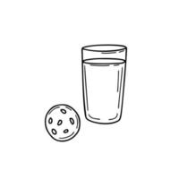un verre de lait et des biscuits illustration dans un style doodle vecteur