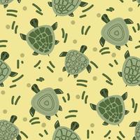 fond avec tortues de mer et texture sur une coquille verte. illustrations pour enfants. illustration marine dans le style des enfants dans la palette de couleurs vertes. adapté à l'impression sur textile et papier. vecteur