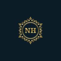 logo lettre nh avec modèle or de luxe. modèle vectoriel de logo d'élégance.