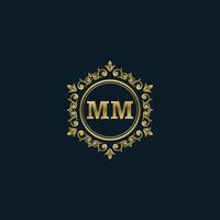 logo lettre mm avec modèle or de luxe. modèle vectoriel de logo d'élégance.