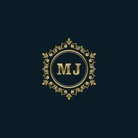 logo lettre mj avec modèle or de luxe. modèle vectoriel de logo d'élégance.