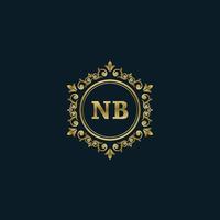 logo lettre nb avec modèle or de luxe. modèle vectoriel de logo d'élégance.