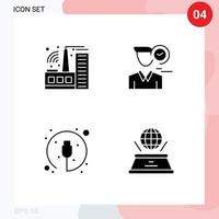 4 concept de glyphe solide pour les sites Web mobiles et les applications de construction de temps matériel éléments de conception vectoriels modifiables par câble utilisateur vecteur