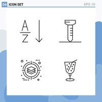 ligne d'interface mobile ensemble de 4 pictogrammes d'éléments de conception vectoriels modifiables de jus de déploiement d'ongles de plage alphabétique vecteur
