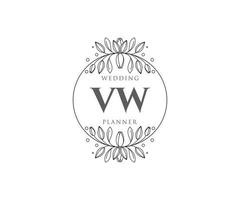 collection de logos de monogramme de mariage lettre initiales vw, modèles minimalistes et floraux modernes dessinés à la main pour cartes d'invitation, réservez la date, identité élégante pour restaurant, boutique, café en image vectorielle vecteur