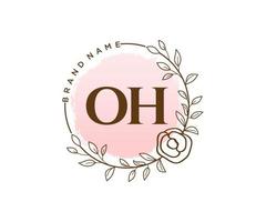 logo initial oh féminin. utilisable pour les logos nature, salon, spa, cosmétique et beauté. élément de modèle de conception de logo vectoriel plat.