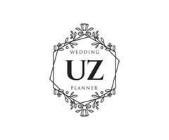 collection de logos de monogramme de mariage lettre initiales uz, modèles minimalistes et floraux modernes dessinés à la main pour cartes d'invitation, réservez la date, identité élégante pour restaurant, boutique, café en image vectorielle vecteur