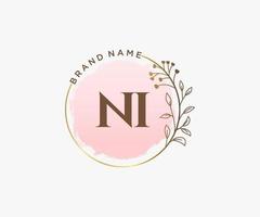 initiale ni logo féminin. utilisable pour les logos nature, salon, spa, cosmétique et beauté. élément de modèle de conception de logo vectoriel plat.