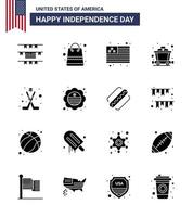 16 icônes créatives des états-unis signes d'indépendance modernes et symboles du 4 juillet du pays drapeau de glace hokey rail éléments de conception vectoriels modifiables de la journée des états-unis vecteur