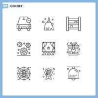 contour de l'interface mobile ensemble de 9 pictogrammes d'éléments de conception vectoriels modifiables à l'intérieur de la roue dentée vecteur