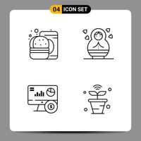 4 symboles de contour du pack d'icônes noires signes pour des conceptions réactives sur fond blanc 4 icônes définies vecteur