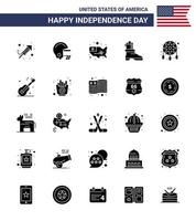 joyeux jour de l'indépendance pack de 25 signes et symboles de glyphes solides pour les états de décoration occidentaux parure démarrage éléments de conception vectoriels usa day modifiables vecteur