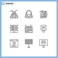 pack d'icônes vectorielles stock de 9 signes et symboles de ligne pour un serveur de régime alimentaire sain signe de réseau de mariage éléments de conception vectoriels modifiables vecteur