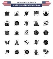 4 juillet usa joyeux jour de l'indépendance icône symboles groupe de 25 glyphe solide moderne de chapeau homme américain usa pays modifiable usa jour vecteur éléments de conception