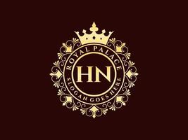 lettre hn logo victorien de luxe royal antique avec cadre ornemental. vecteur