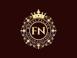 lettre fn logo victorien de luxe royal antique avec cadre ornemental. vecteur