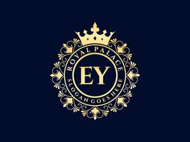lettre ey logo victorien de luxe royal antique avec cadre ornemental. vecteur
