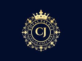 lettre cj logo victorien de luxe royal antique avec cadre ornemental. vecteur