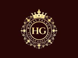 lettre hg logo victorien de luxe royal antique avec cadre ornemental. vecteur