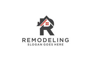 lettre r pour le logo de remodelage immobilier. construction architecture bâtiment élément de modèle de conception de logo. vecteur