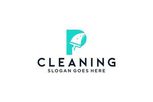 lettre p pour le nettoyage entretien de service propre pour les détails de voiture, modèle vectoriel d'icône de logo de maisons.