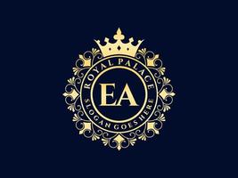 lettre ea logo victorien de luxe royal antique avec cadre ornemental. vecteur