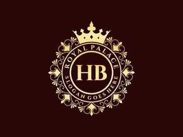 lettre hb logo victorien de luxe royal antique avec cadre ornemental. vecteur