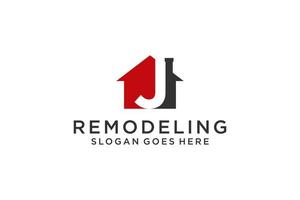 lettre j pour le logo de remodelage immobilier. construction architecture bâtiment élément de modèle de conception de logo. vecteur