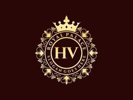 lettre hv logo victorien de luxe royal antique avec cadre ornemental. vecteur