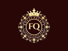 lettre fq logo victorien de luxe royal antique avec cadre ornemental. vecteur