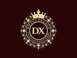 lettre dx logo victorien de luxe royal antique avec cadre ornemental. vecteur