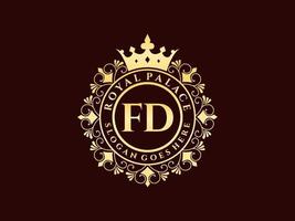 lettre fd logo victorien de luxe royal antique avec cadre ornemental. vecteur