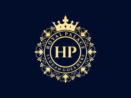 lettre hp logo victorien de luxe royal antique avec cadre ornemental. vecteur