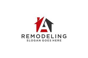 lettre a pour le logo de remodelage immobilier. construction architecture bâtiment élément de modèle de conception de logo. vecteur