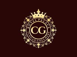 lettre cg logo victorien de luxe royal antique avec cadre ornemental. vecteur